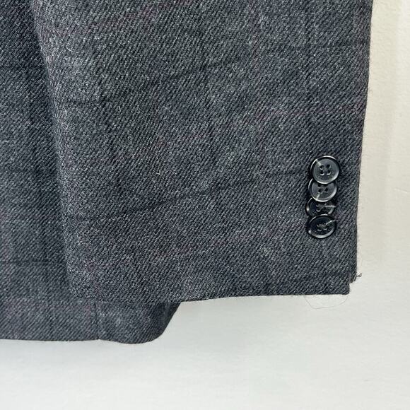 Tommy Hilfiger Dark Gray Plaid Worsted Wool Blazer Sport Coat Jacket 42L - Picture 4 of 12
